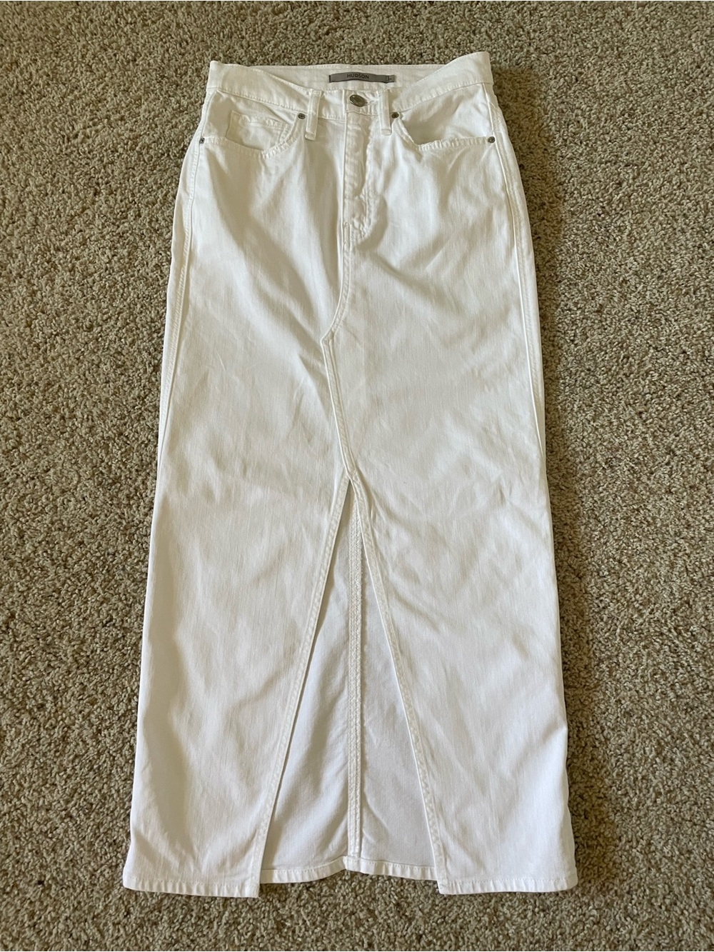 Hudson Jeans White Midi Pencil Skirt with Front Slit